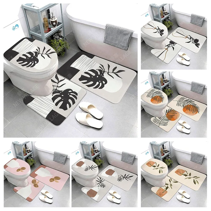 

Противоскользящий Коврик для ванны, коврик для ванной комнаты, коврик для душа, декоративный Впитывающий Коврик для ног, вход в ванну, коврик для туалета в стиле бохо, скандинавский лист