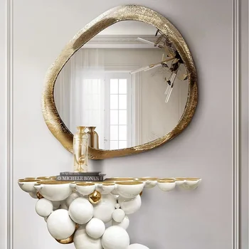 Vintage Mirror Large Wall Mirrors Accessories Aesthetic Led Makeup Shower Room Decor Full Body Golden Standing Floor Dressing