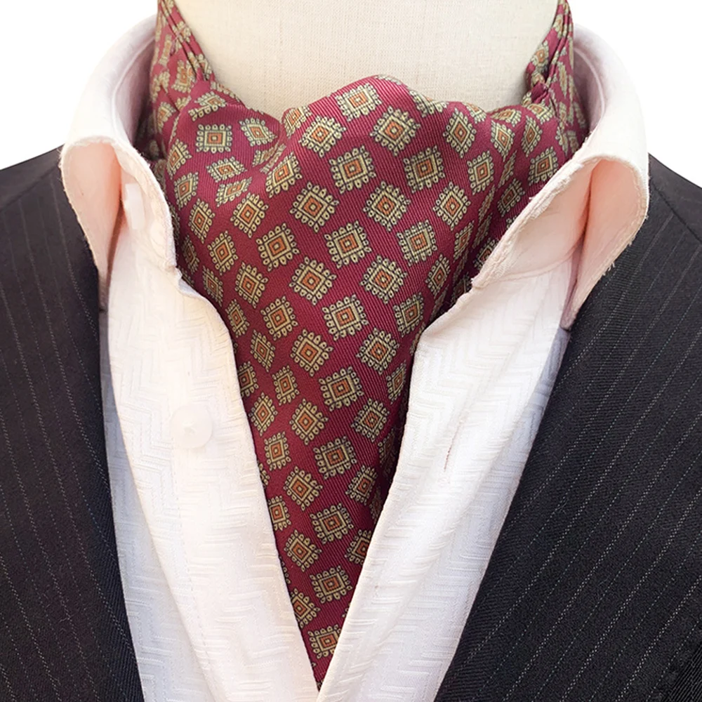 Cravat Vintage Printed Ascot Tie sciarpa da collo da uomo seta
