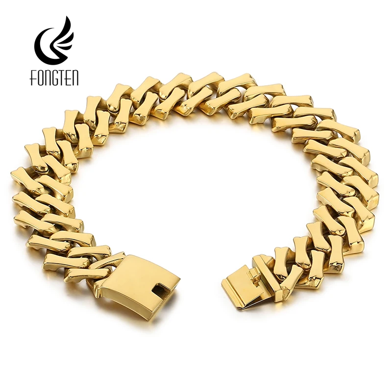 

Fongten 20/32mm Curb Necklace for Women Men 316L Stainless Steel Heavy Square Cuban Chain Choker Necklace Male Shiny Jewelry