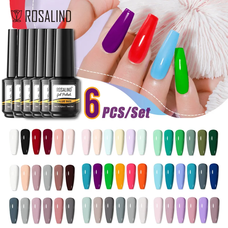 Rosalind Gel Polish Set 2/4/6Pcs Uv Soak Off Vernici Ibride Semipermanenti Per Manicure Nails Art Base Top Coat 7Ml Gellak Kit