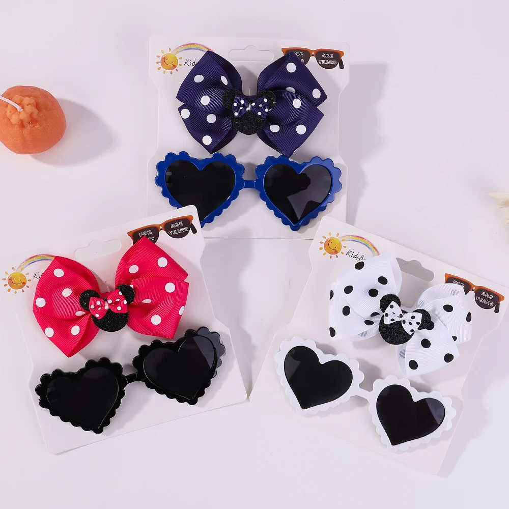 Hair accessories 2Pcs/Set Baby Hairpin Child Cute Bow Heart Shaped Newborn Protective Sun Glasses Girl Seaside Vacation Hair Accessories