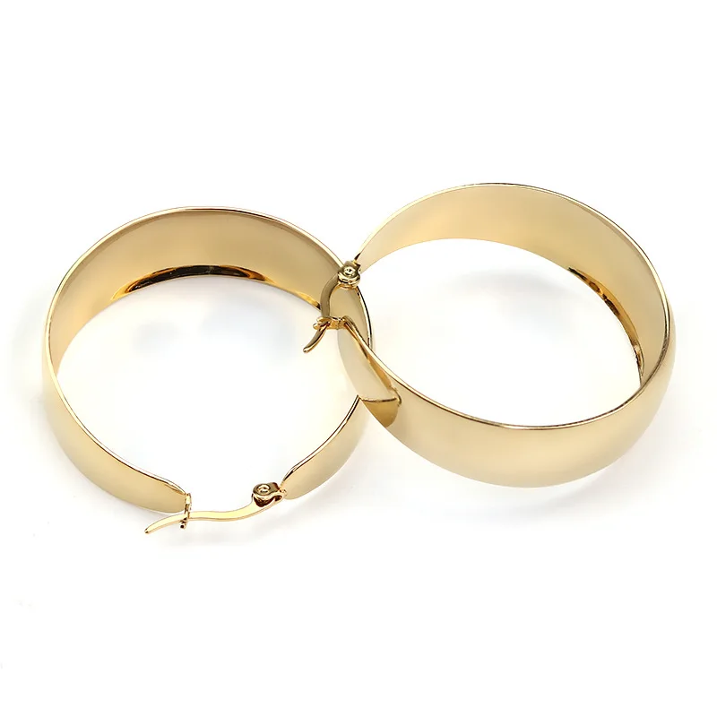 Stainless Steel Wide Statement Hoop Earrings For Women Big Round Metal Earings Titanium Steel Jewelry Party Accessories Gift