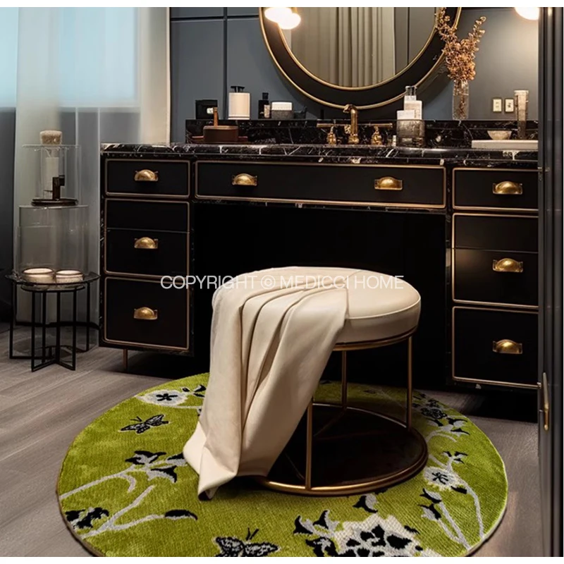 Luxury Dark Green Round 3D Weave Carpet 3