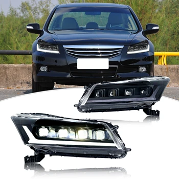 LED Headlights for Honda Accord 8Th Gen 2008-2012 DRL Projector Sequential Turn Signal Front Lamp Pair Assembly