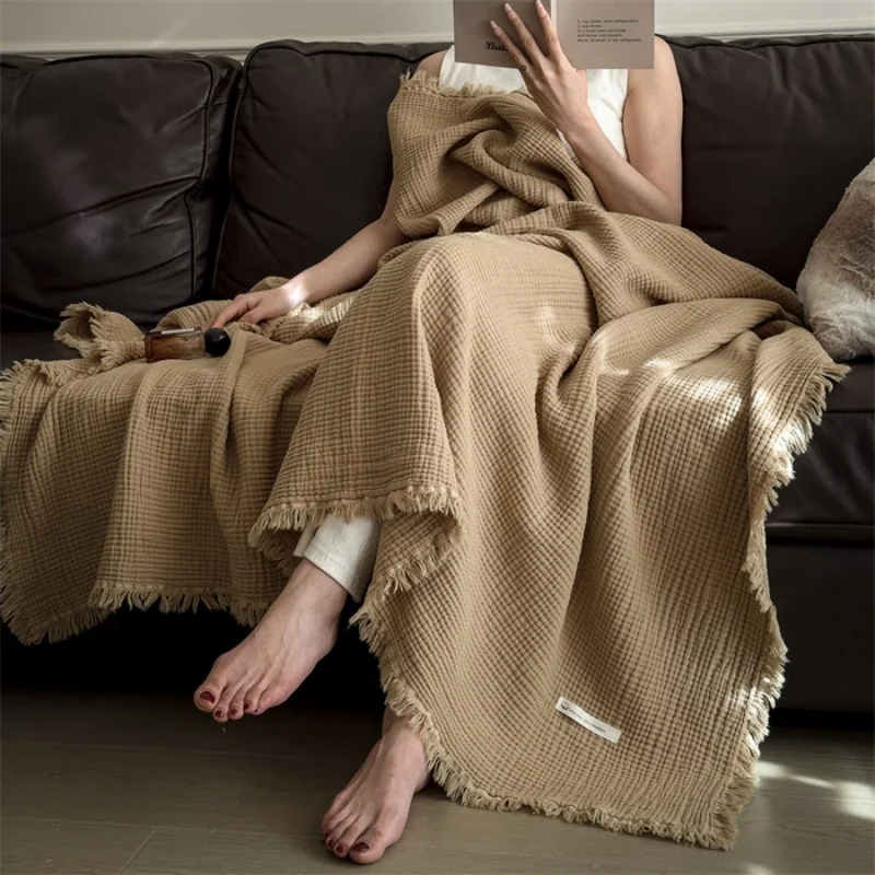 Soft Cotton Blankets Four Layers Gauze Sofa Cover Throw Blanket with Tassel Office Home Decorative Airplane All Season Drop Ship