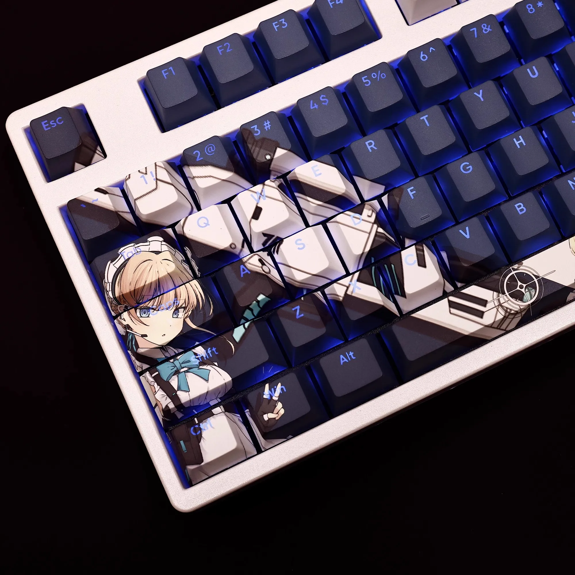 Azul Arquivo Asuma Toki Keycap Pbt Dye Subbed Keycaps Anime Game Key Caps para Ansi 61 87 104 108 Teclado 108 Teclas Definir - Imagem 2