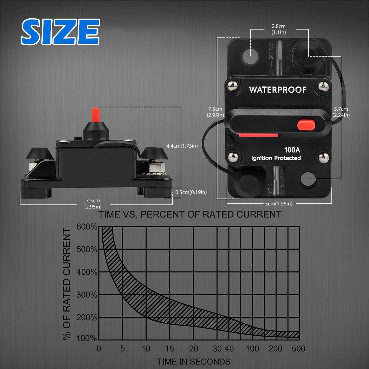 30A-300A Circuit Breaker Fuse Reset 12-48V DC Manual Reset Inline Fuse Inverter IP67 Waterproof Car Yacht Auto Circuit Breaker