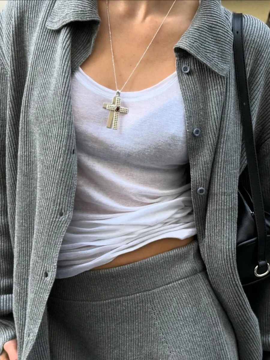 Bornladies Knitted Cardigan Sweater Skirt 2-Piece Set Autumn New Stylish Women's Loose Casual Shirt High Waist Split Skirt Set