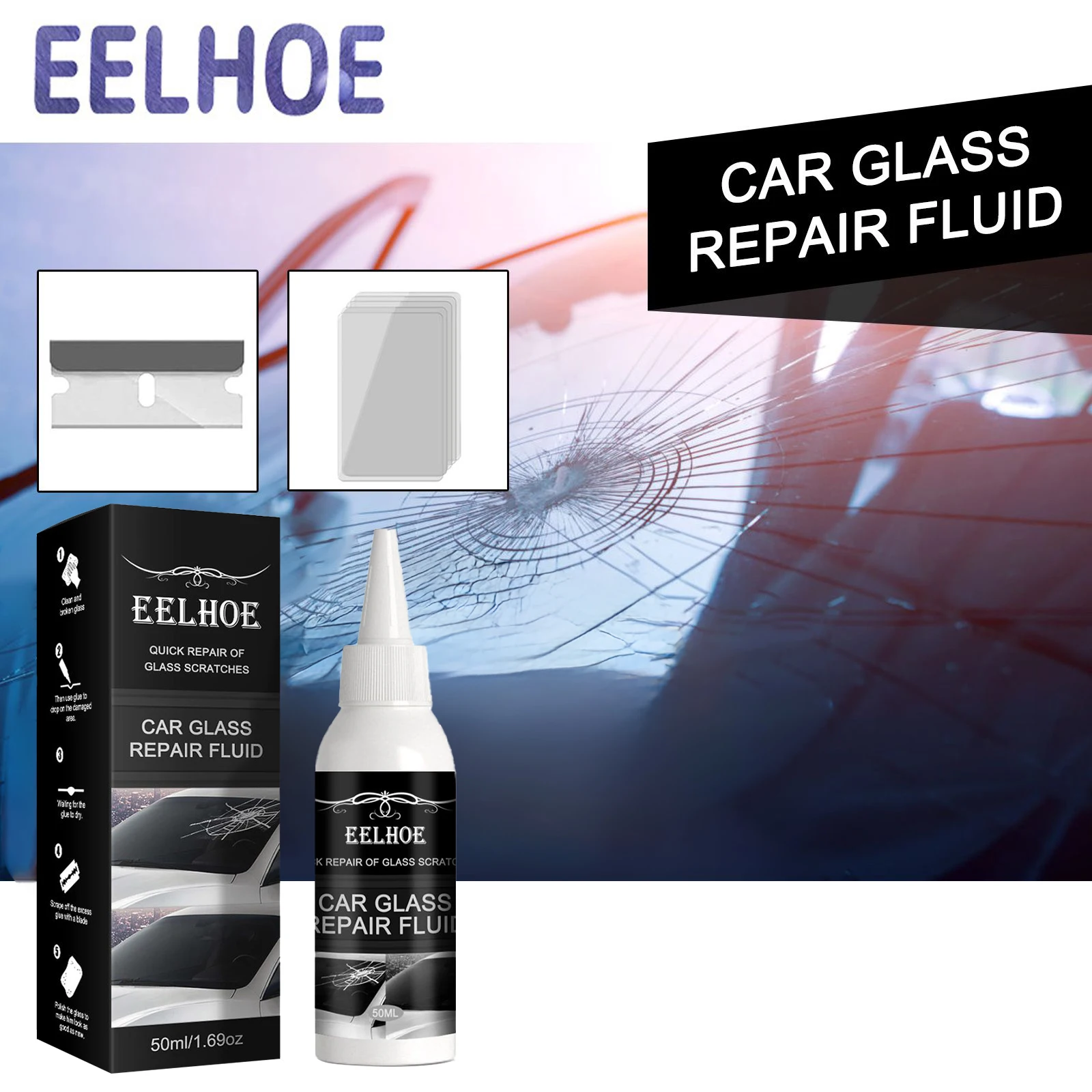 Eelhoe Auto Glass Repair Glue Windshield Repair Crack Adhesive Repair Glue Glass Repair Glue Multi-Functional Repair Liquid 5