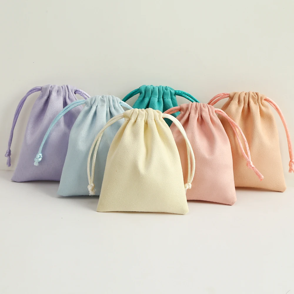 50pcs 7x9cm Light Blue Flannel Drawstring Packing Jewelry Packaging Display Luxury Velvet Suede Pouches Wedding Favors Gift Bags