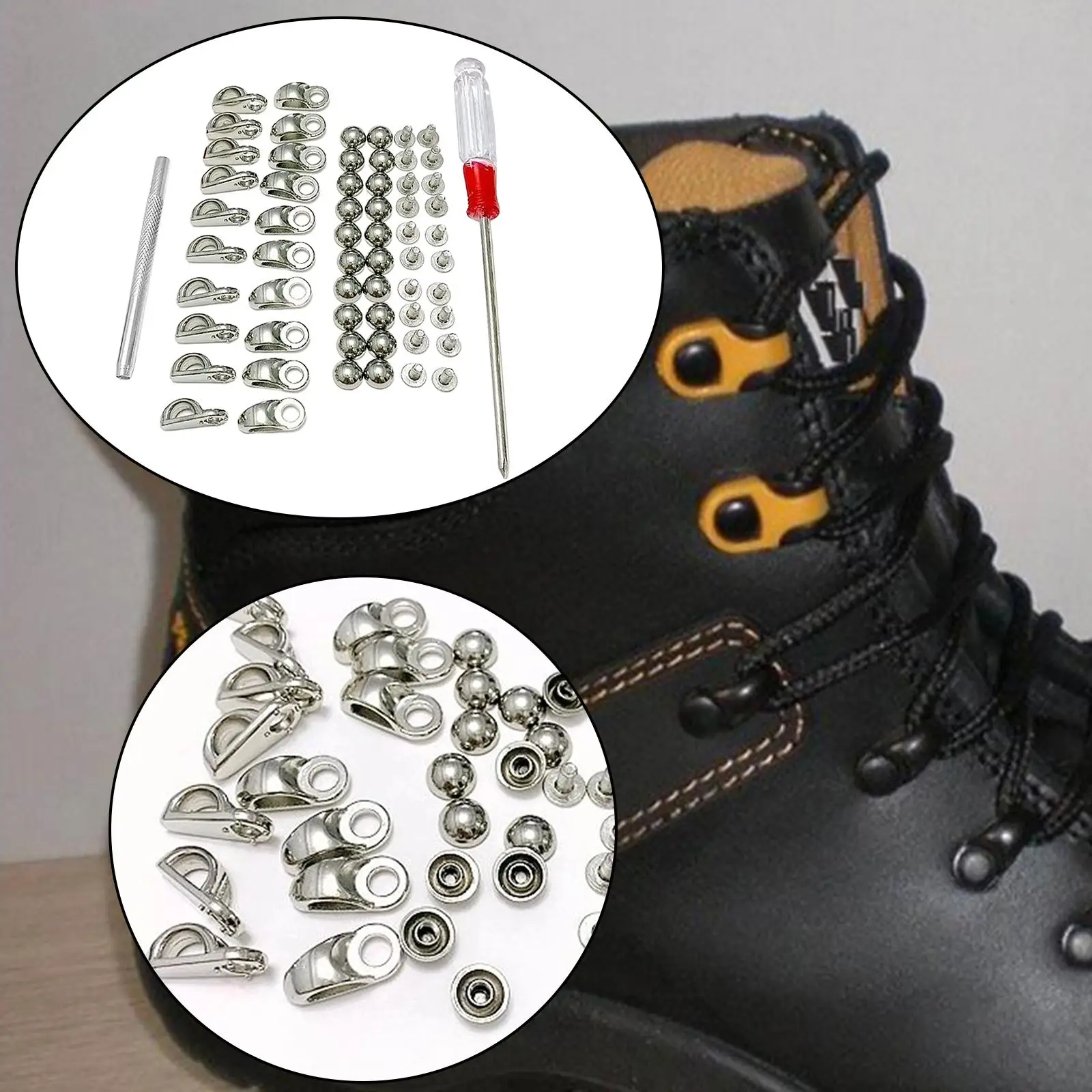 Dilwe Boot Lace Hooks, 20Pcs/Set Boot Hooks Lace Fittings with Rivets for  Repair/Camp/Hike/Climb Accessories, Boot Hooks Lace Fittings