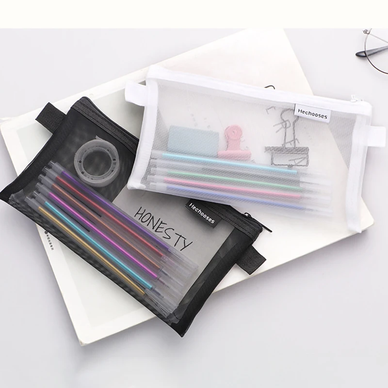 Zipper Mesh Pencil Case Multifunctional Storage Bag for Cosmetics