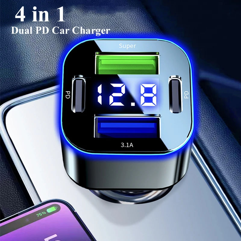USB C 차량용 충전기 듀얼 PD 초고속 충전 어댑터, 아이폰 15 프로 맥스..