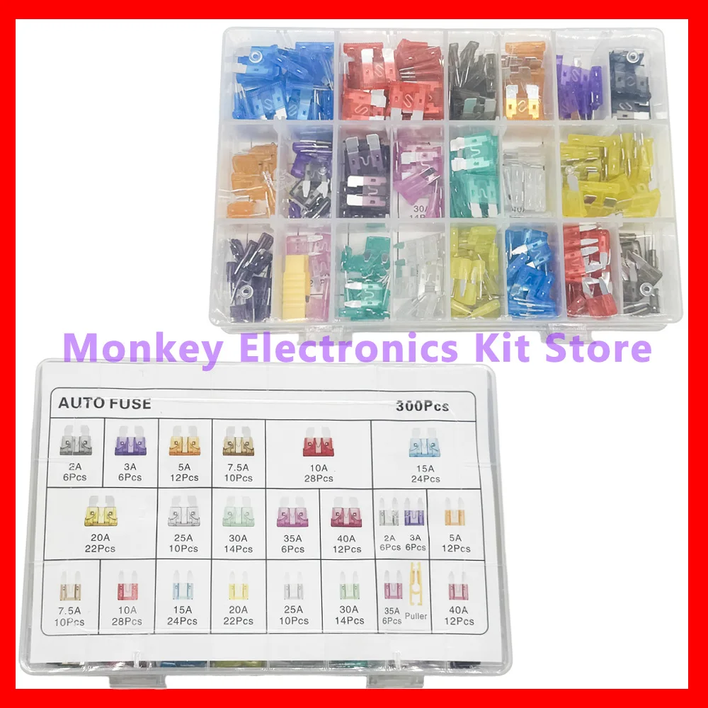 1 Set 300PCS Medium and small car Auto Fuse Kit 2A~40A 11 Types Car Fuse Assortment with Box Blade Type Assorted Kit