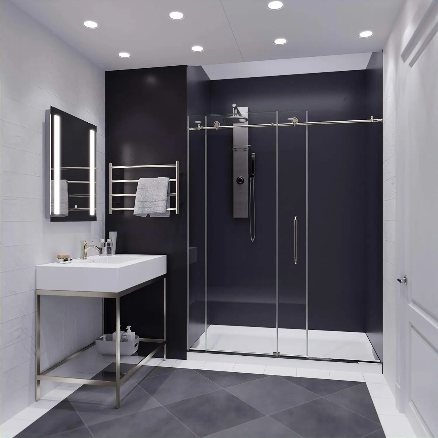 Frameless Shower Door Brushed Nickel Complete Shower Kit Water Repellent Sliding Glass Panel Bottom Seal Strip Parts 2