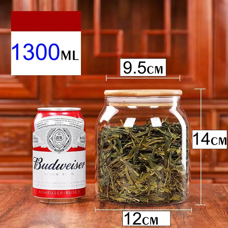 1.3L/3L/4L Sealed Glass Bottles Glass Jars and Lids Kitchen Food Storage Containers Transparent Spice Organizer Tea Sugar Tanks 2