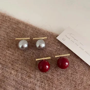925 Silver Needle Korean Fashion Pearl Earrings For Women Jewelry 2025 Trending New French Women's Red White Grey Pearl Earrings
