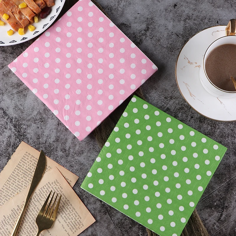 20pcs/Pac 33*33cm 2-Ply Colourful Printed Napkins Six Colour Polka Dot Folded Napkins All Party Placemats
