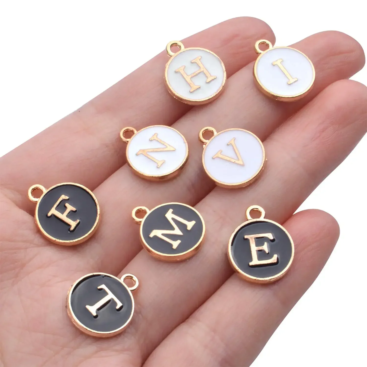 26pcs Wine Glass Charm Ring Earring Beading Hoop Letter Beads Charms Enamel Initial Charm for DIY Decoration Wedding Party Favor