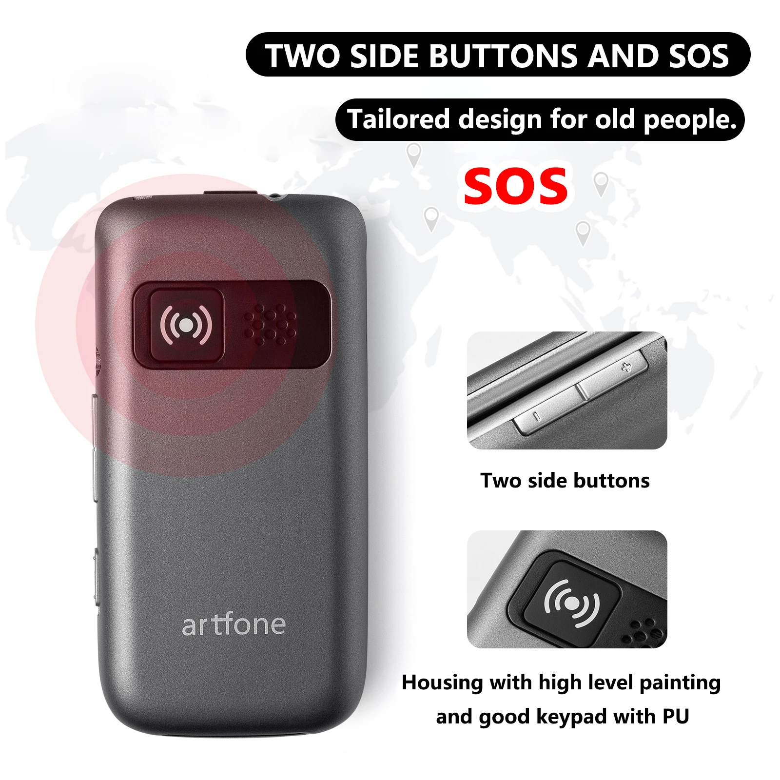 Artfone G6 LTE 4G Flip Senior Mobile Phone Big Keypad For Elderly Single Sim Celulares FM SOS Cellphones With Charging Dock 3