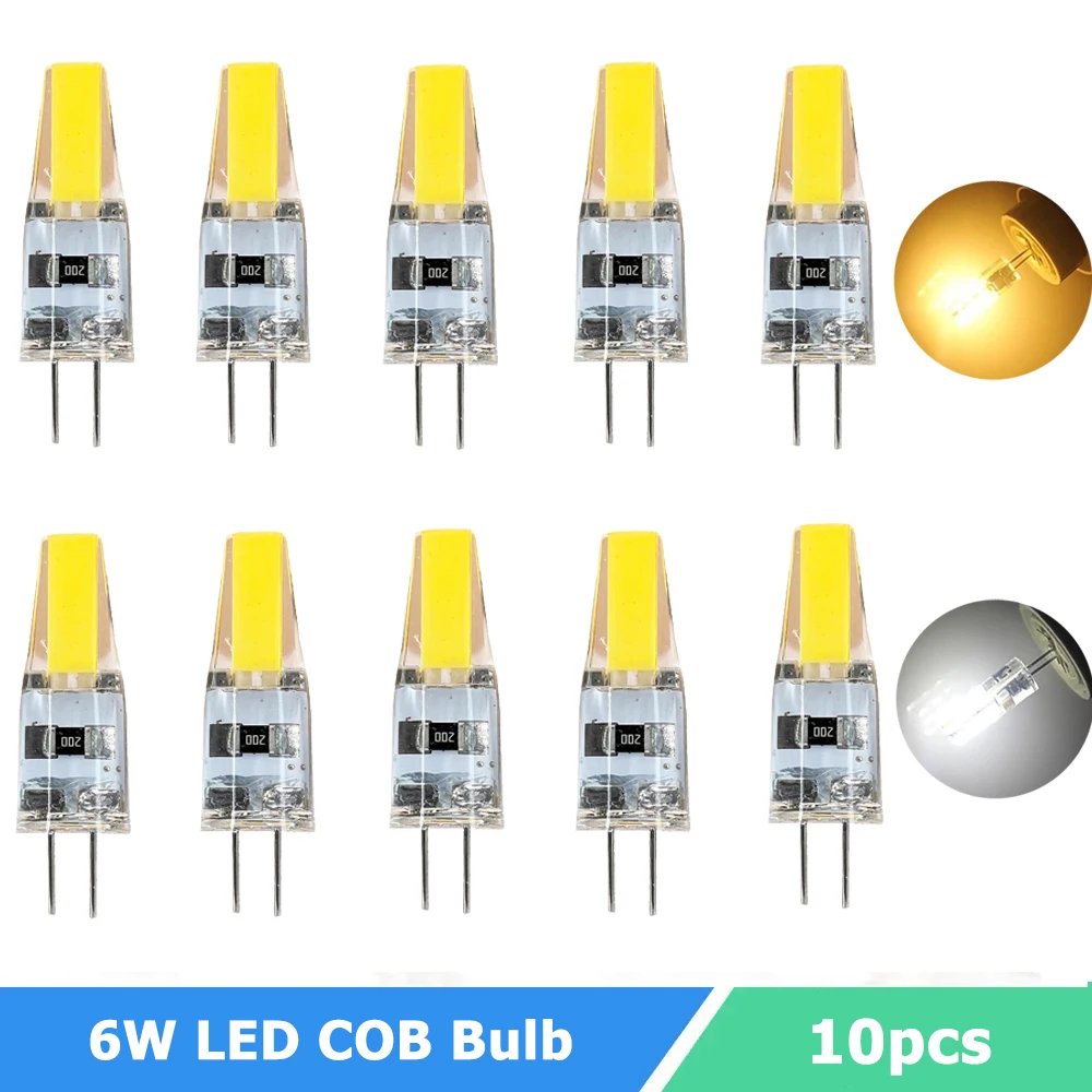 밝기 조절 미니 LED COB 전구, 스포트라이트 샹들리에 룸용 할로겐 램프 교체, AC/DC 12V 220V 6W COB 램프, G4, 10 개