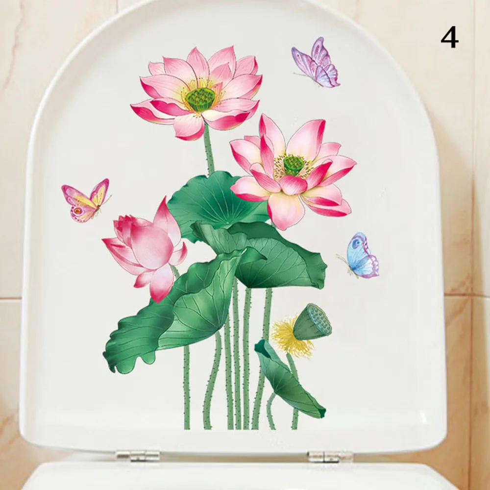 1pc Flower Toilet Stickers Bathroom Seat Cover Sticker Self-adhesive Removable Waterproof PVC Sticker Refrigerator Posters