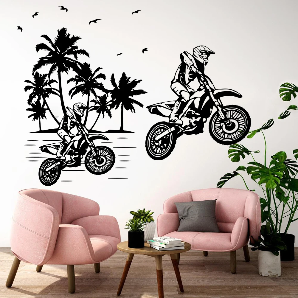 Pegatina de pared de palmera grande para moto de cross, pegatina de pared  de cruz para saltar, acrobacias, dormitorio, sala de estar, vinilo,  decoración del hogar - AliExpress, image size:1000x1000