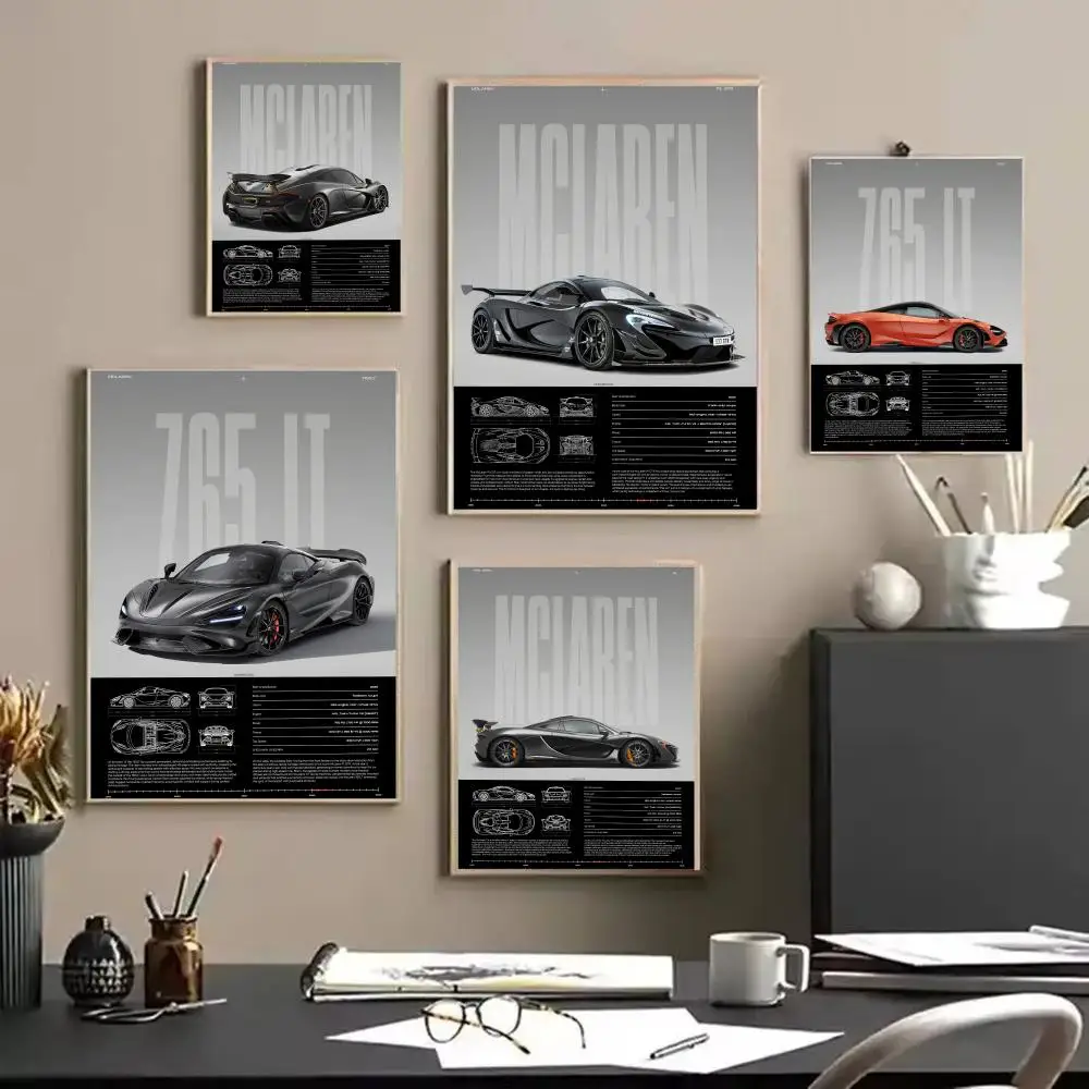멋진 스포츠카 M_MCLaren 디자인 HD 리넨 캔버스 포스터 벽 아트 프린트 거실 침실 사무실 홈 장식 선물