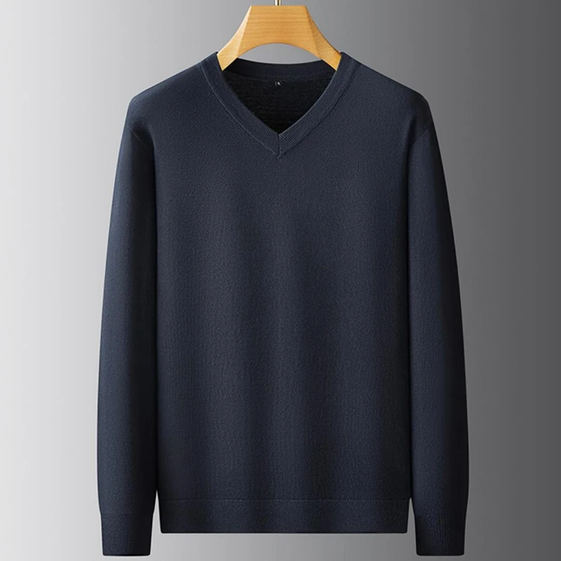 8XL 7XL 6XL 2024 New Autumn Winter High End Business V-Neck Sweater Men Soft Warm Cashmere Pullover Casual Loose Mens Sweaters 3