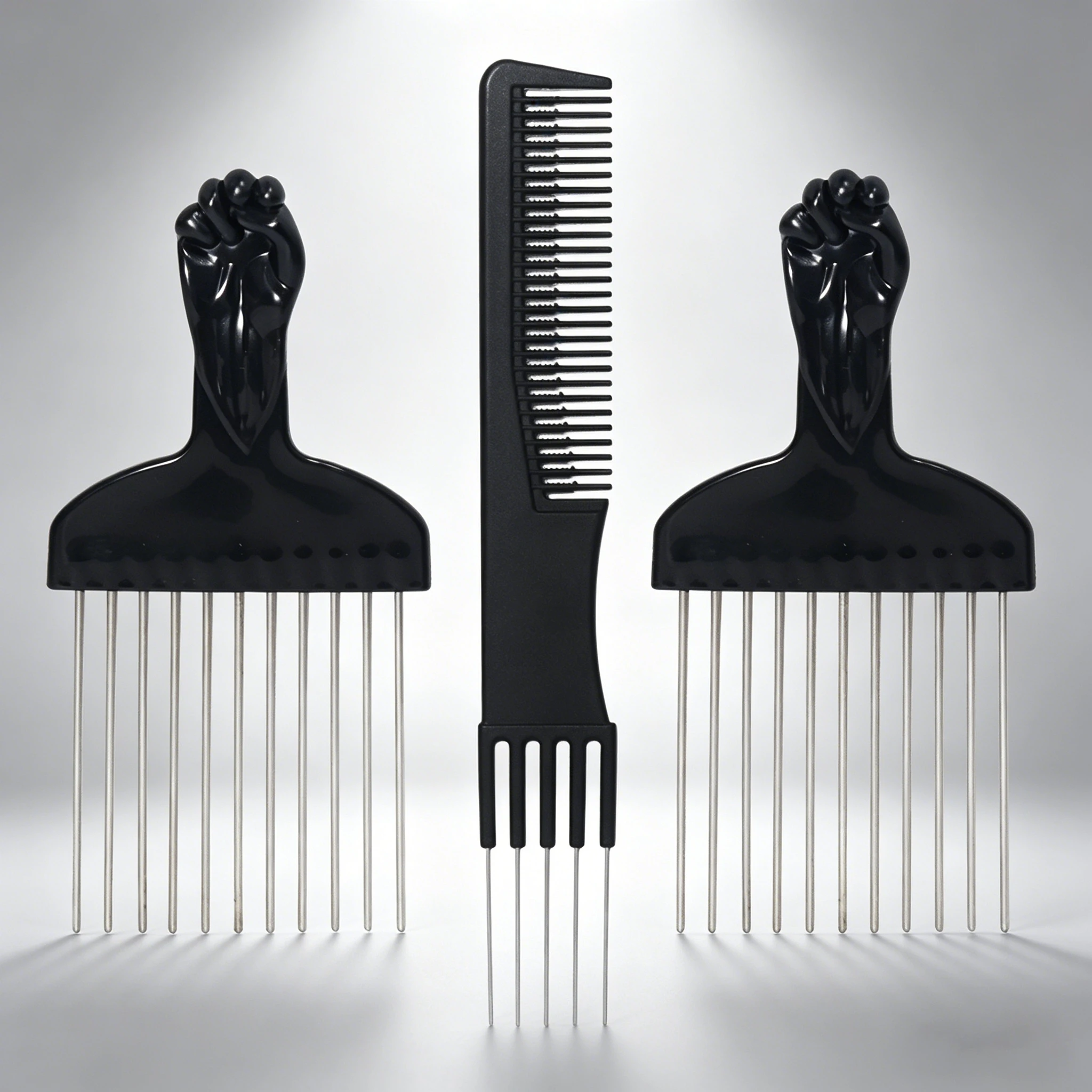 3개 세트 헤어 빗, 아프리카 빗, 검은색 헤어 빗, 분배 빗, 가는 빗살 빗, 실..
