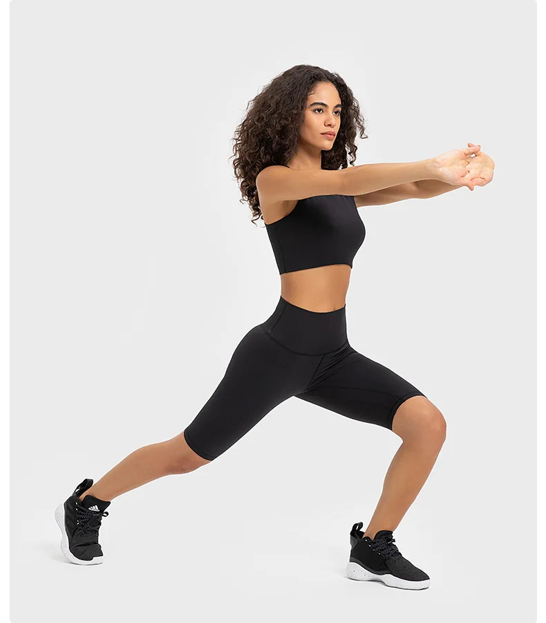 Gym Shorts Leggings Womens Clothing Ribbed Fabric Yoga Fitness Sport Outdoor Cycling High Waist Women's Shorts Sportswear