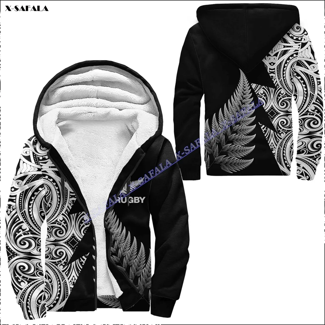 

Aotearoa Maori New Zealand Rugby 3D Printed Men Warm Thick Fleece Zipper Hoodie Jacket Windproof Pullover Hooded Outwear