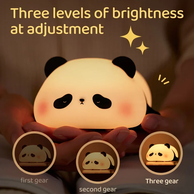 Mini Led Light Panda LED Night Light Cute Silicone USB Rechargeable Touch Lamp Bedroom Timing Lamp Decoration Children's Gift