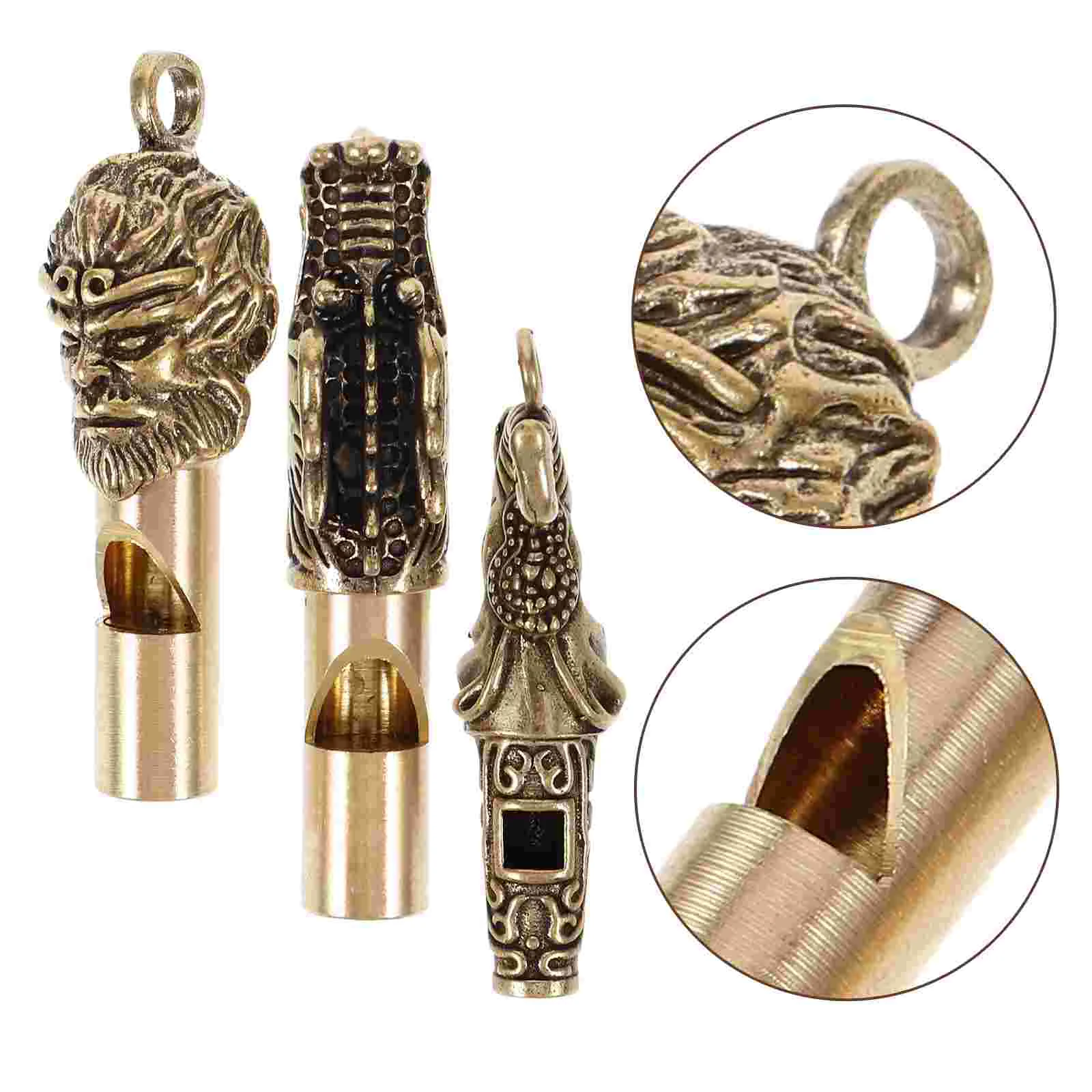 

3 Pcs Brass Whistle Metal Camping Supply Decorative Emergency Creative Keyring Pendant Faucet