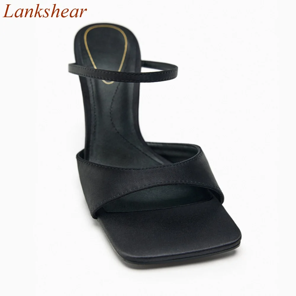 Square Toe Stiletto Heels Women Slippers Fashion Solid Slingback Summer Sexy Party One Word Belt Women Shoes 2024 New Arrivals