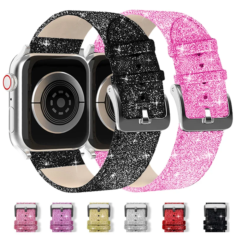 Glitter Pulseira para Apple Pulseira 44 mm 40 mm 41 mm 45 mm 42 mm 49 mm Correa Brilhante Pulseira de Couro Cinto Iver Serie Ultra se 8