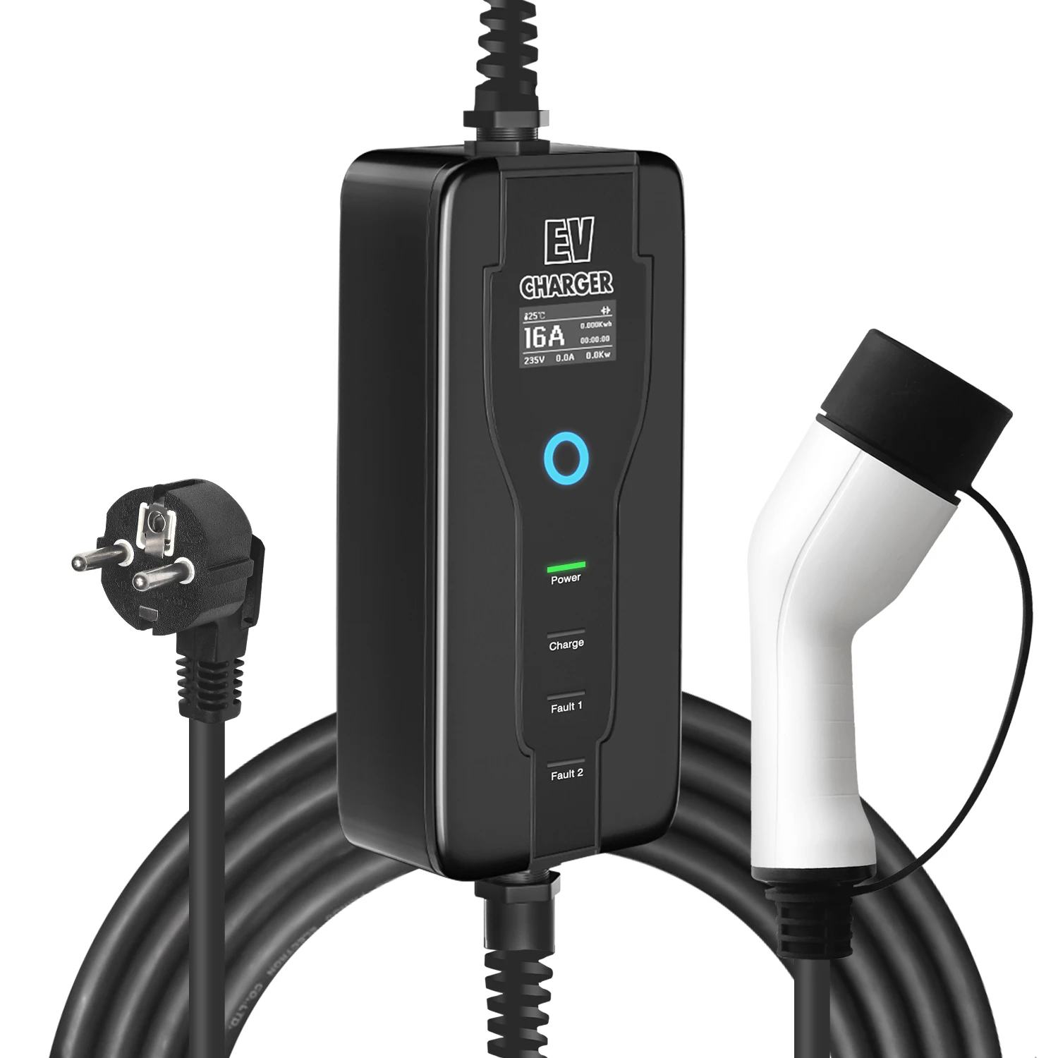 Level 1 Electric Car EV Charger (110V-240V 16A), IP54 Waterproof Rating,  16' Cord and Heavy Duty Electric Cable Plug Adapter, SAE J1772-EVSE UL  Recognized 