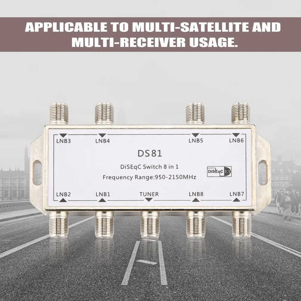 2021 New DS81 8 In 1 Satellite Signal DiSEqC Switch LNB Receiver Multiswitch Heavy Duty Zinc Die-cast Chrome Treated