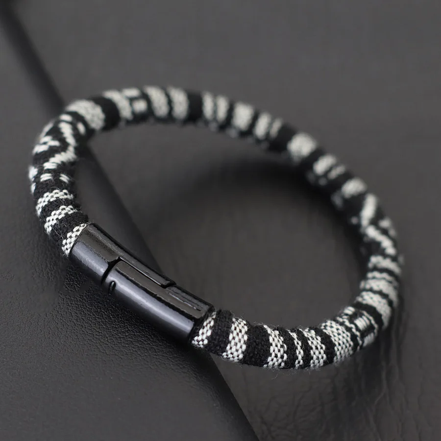 Men Bohemian Rope Bracelet Double Buckle 6mm Fabric Surfing Casual