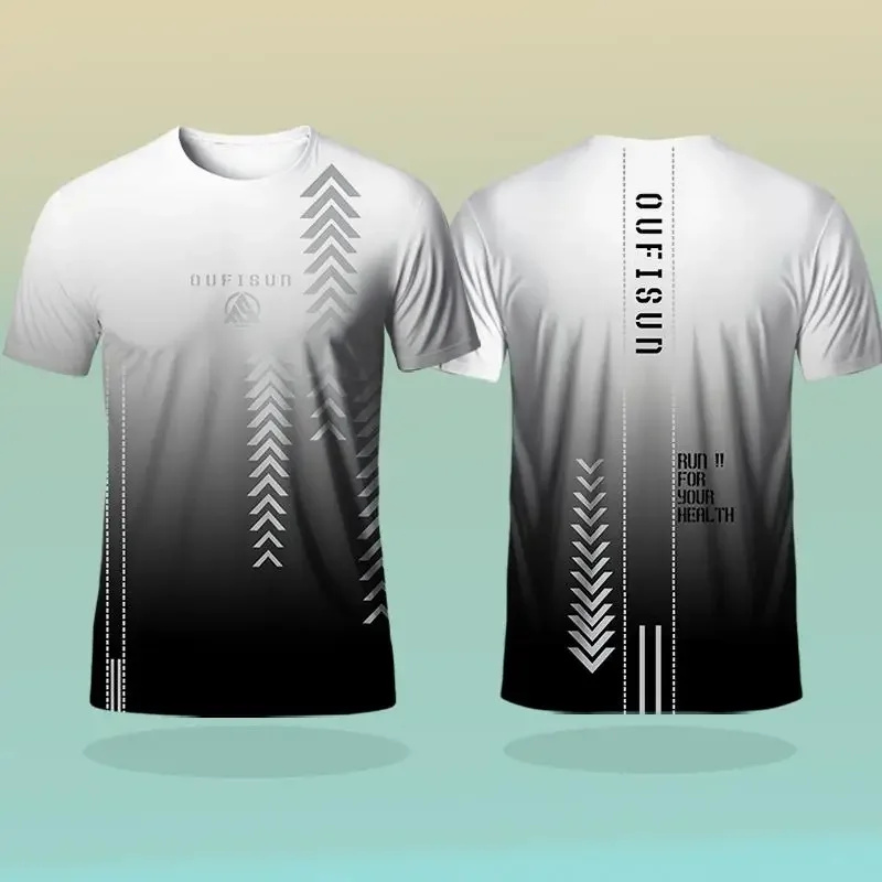 

Men's T-shirt Outdoor Sports Running Tops Gradient Pattern 3D Printed T Shirt Summer Quick Drying Short Sleeve Unisex Loose Tees