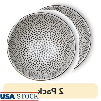 2-Pack Stoneware Bowls – Black & White Dot Design 1