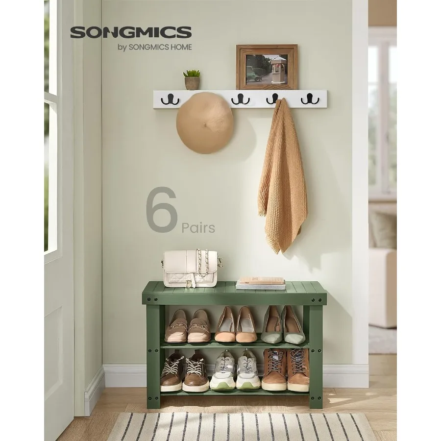Shoe Rack Bench 3Tier Bamboo Shoe Storage Organizer Entryway Bench Holds Up to 286 lb 11.3 x 27.6 x 17.8 Inches for Entryway Ba
