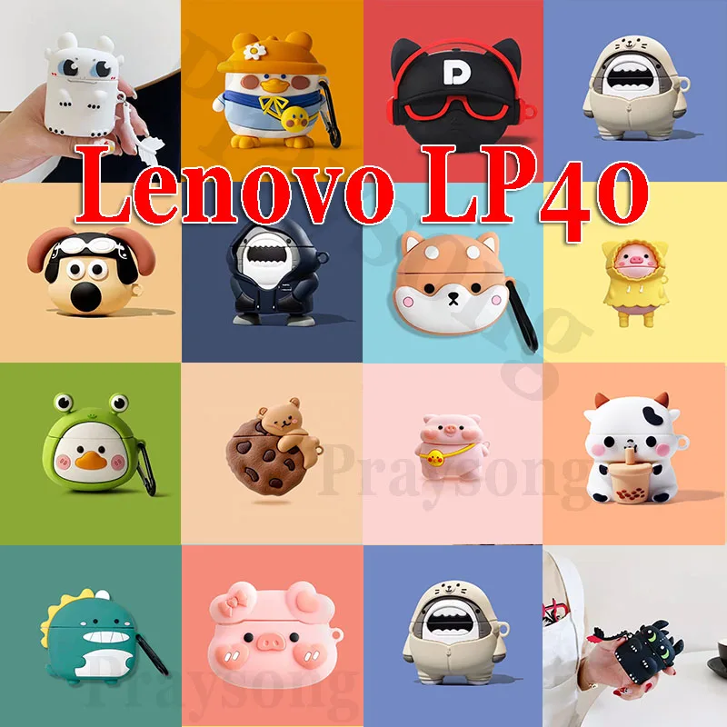 레노버 LP40 케이스 보호 커버 실리콘 카파 레노버 이어폰 Funda Thinkplus LP40 Pro 박스 소프트 백용 패션 동물 커버