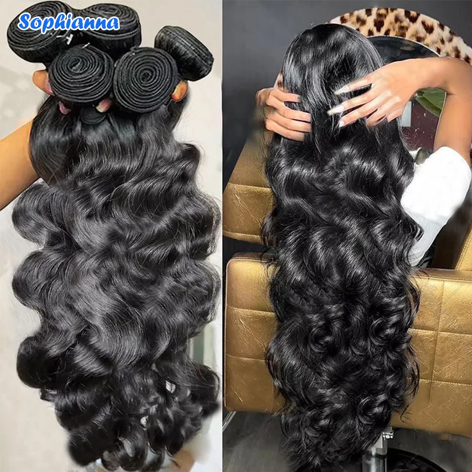 Human Hair Extensions 30 40 Inch Body Wave 3 4 Bundles Brazilian Remy Unprocessed Burmese Raw Virgin Human Hair Double Bundles Weave Extensions