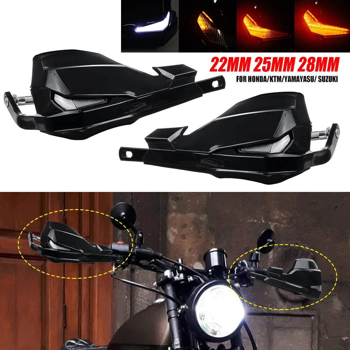 

1Pair 22mm 25mm 28mm Universal Motorcycle Hand Handlebar Handle Bar Guards LED Handguard Turn Signal Lamp For Honda Suzuki