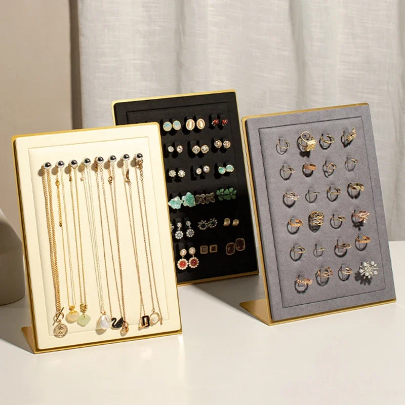 Metal Flannel L-Shaped Necklace Ring Earrings Jewelry Rack Mall Counter Square Earrings Display Rack