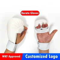 White Karate Gloves WKF Approved High Qulity Adults Kids Martial Arts Pouching Mitts Taekwondo Protector Boxing Gloves Red BLue 2