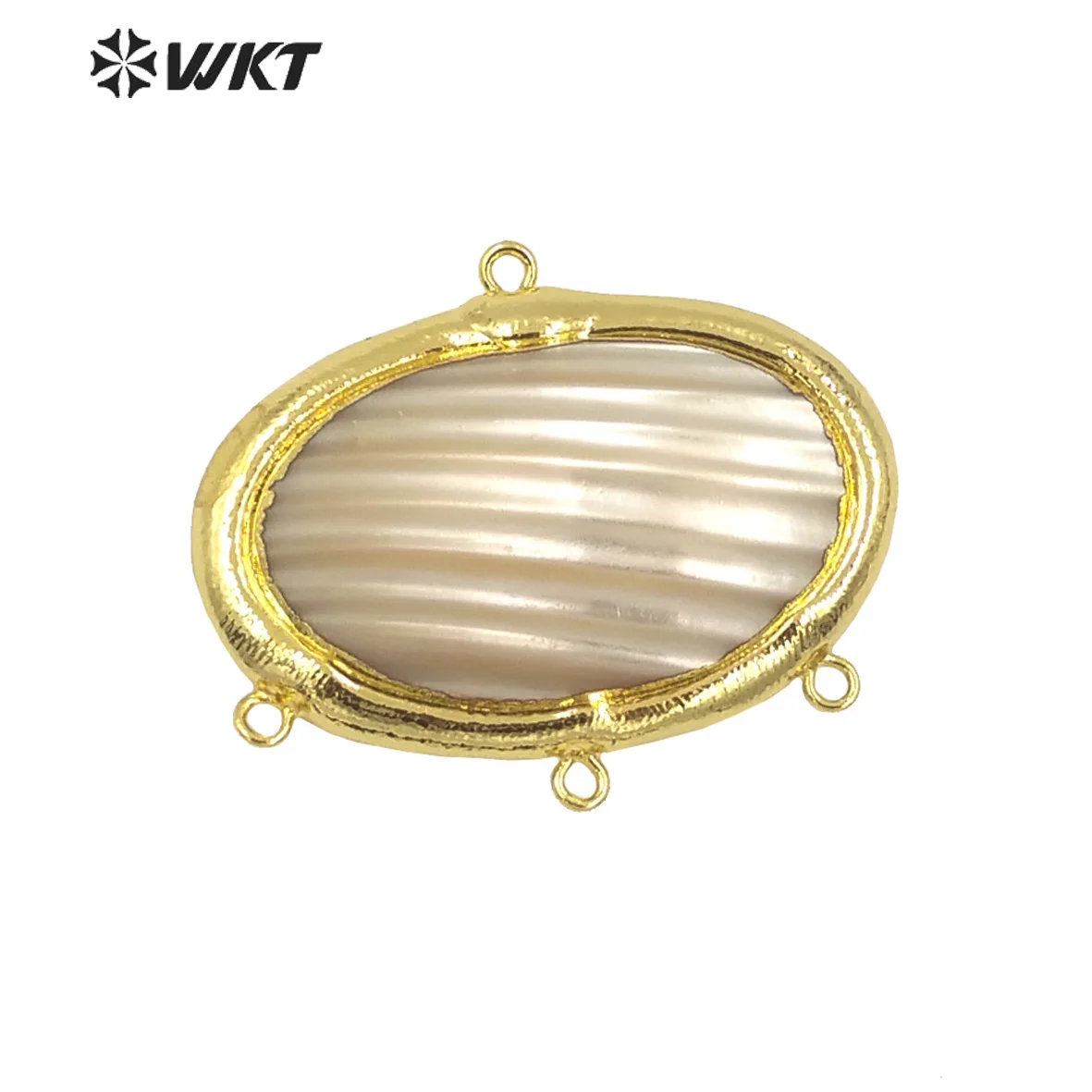 

WT-PC009 Special Oval Shape White Mabe Shell And Wave Line In 18K Gold Plating ACC Fine Jewelry Necklace Connectors