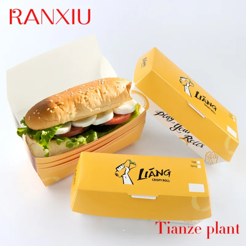 Custom Cheap Price Long Hamburger Paper Packaging Food Grade Cardboard Fast Food Hot Dog Box